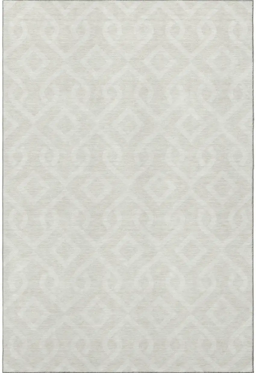 Ivory And Beige Geometric Washable Area Rug With UV Protection Photo 4