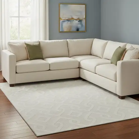 Ivory And Beige Geometric Washable Area Rug With UV Protection Photo 1