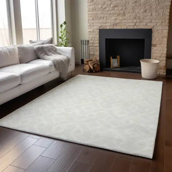 Ivory And Beige Geometric Washable Area Rug With UV Protection Photo 6