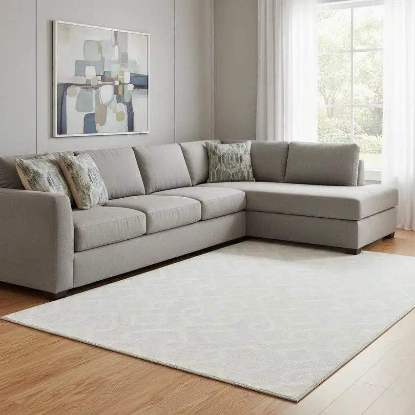 Ivory And Beige Geometric Washable Area Rug With UV Protection Photo 1