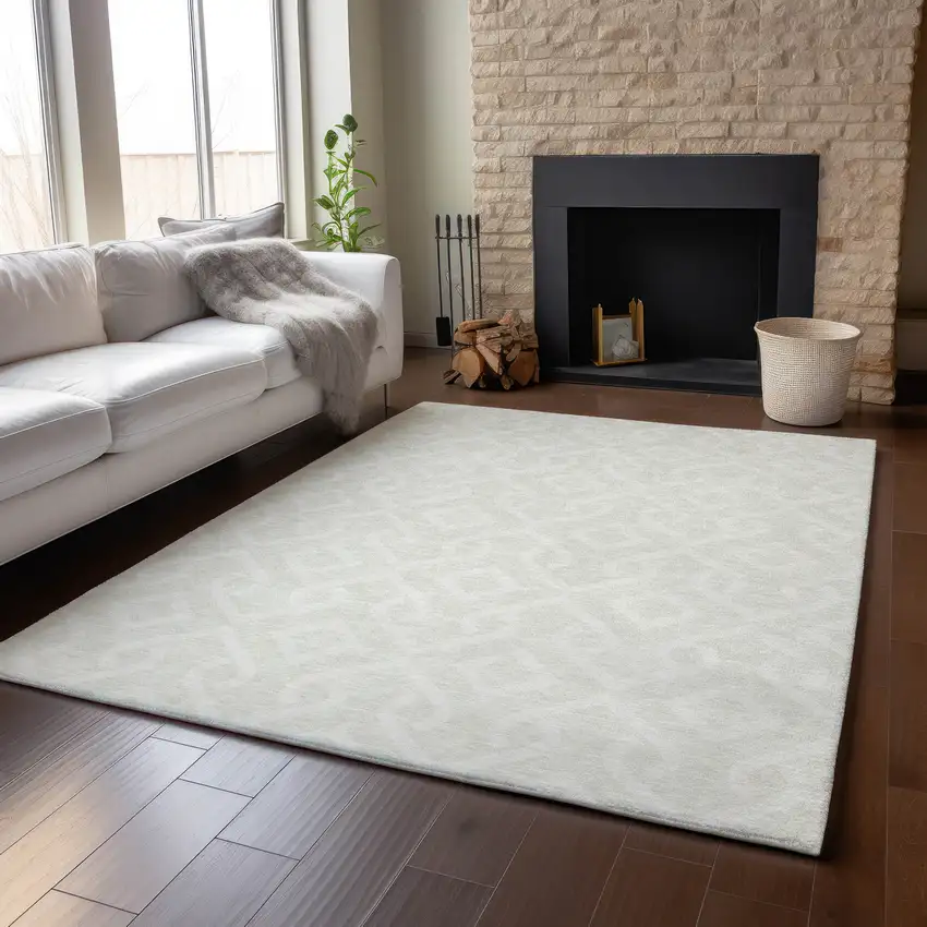 Ivory And Beige Geometric Washable Area Rug With UV Protection Photo 6