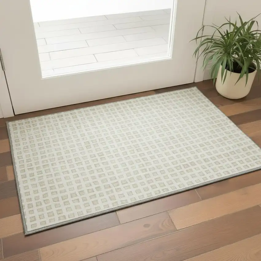 Ivory And Beige Geometric Washable Area Rug With UV Protection Photo 2