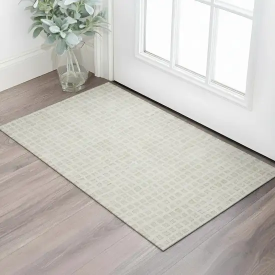 Ivory And Beige Geometric Washable Area Rug With UV Protection Photo 1
