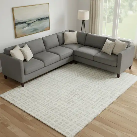 Ivory And Beige Geometric Washable Area Rug With UV Protection Photo 1