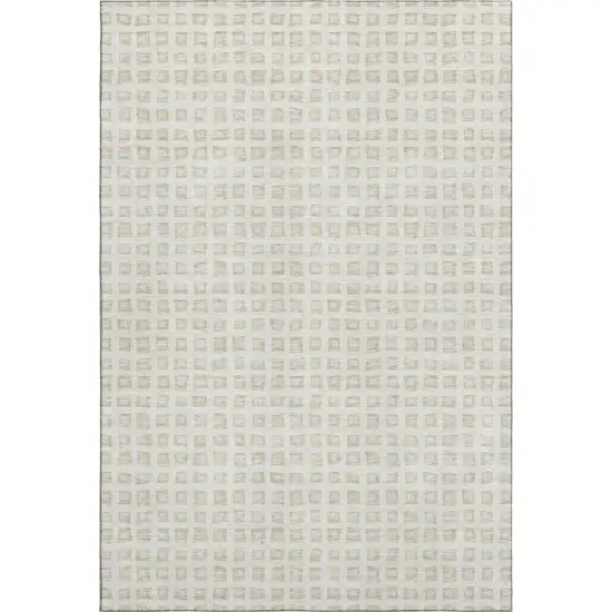 Ivory And Beige Geometric Washable Area Rug With UV Protection Photo 1