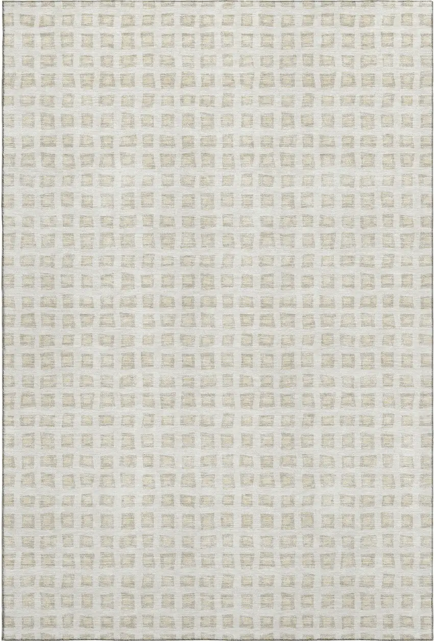 Ivory And Beige Geometric Washable Area Rug With UV Protection Photo 1