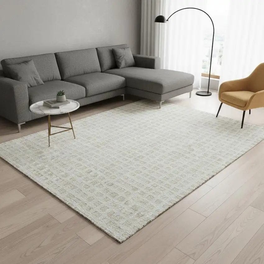 Ivory And Beige Geometric Washable Area Rug With UV Protection Photo 2
