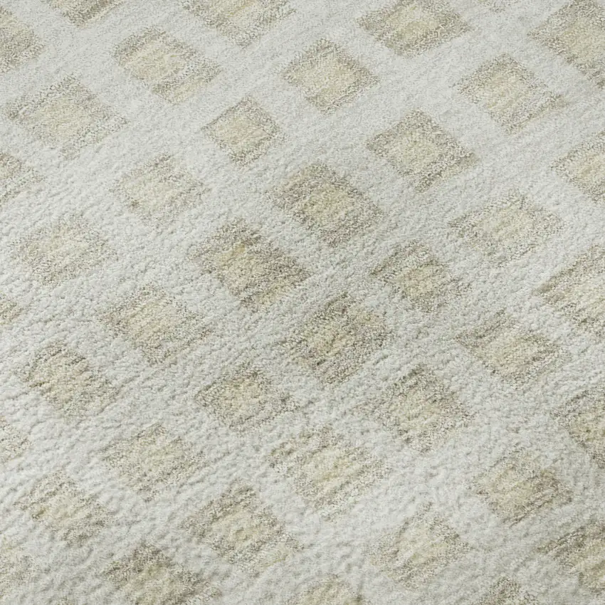 Ivory And Beige Geometric Washable Area Rug With UV Protection Photo 9