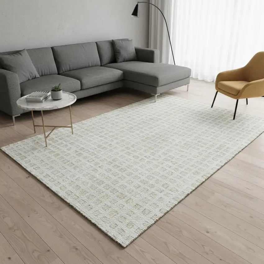 Ivory And Beige Geometric Washable Area Rug With UV Protection Photo 2