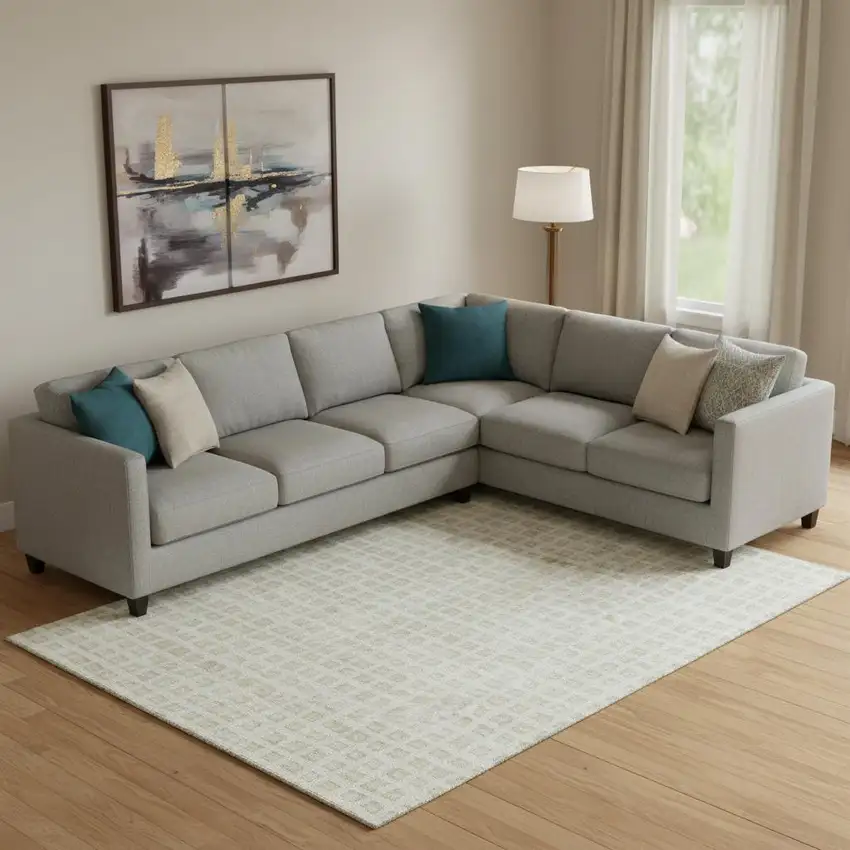 Ivory And Beige Geometric Washable Area Rug With UV Protection Photo 1