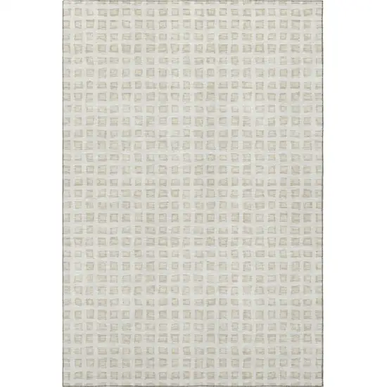 Ivory And Beige Geometric Washable Area Rug With UV Protection Photo 4