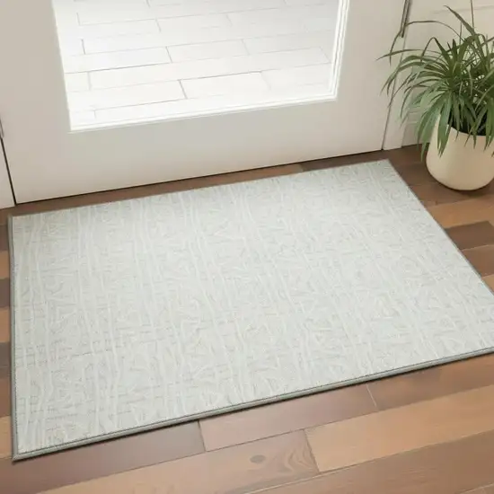 Ivory And Beige Geometric Washable Area Rug With UV Protection Photo 2