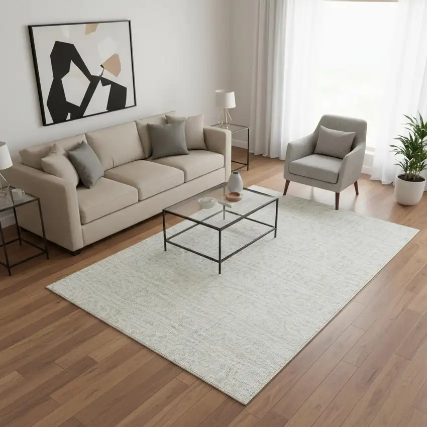 Ivory And Beige Geometric Washable Area Rug With UV Protection Photo 2