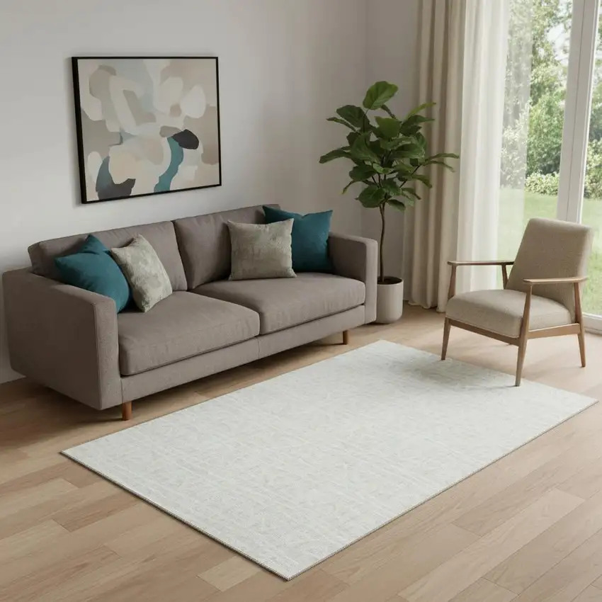 Ivory And Beige Geometric Washable Area Rug With UV Protection Photo 1