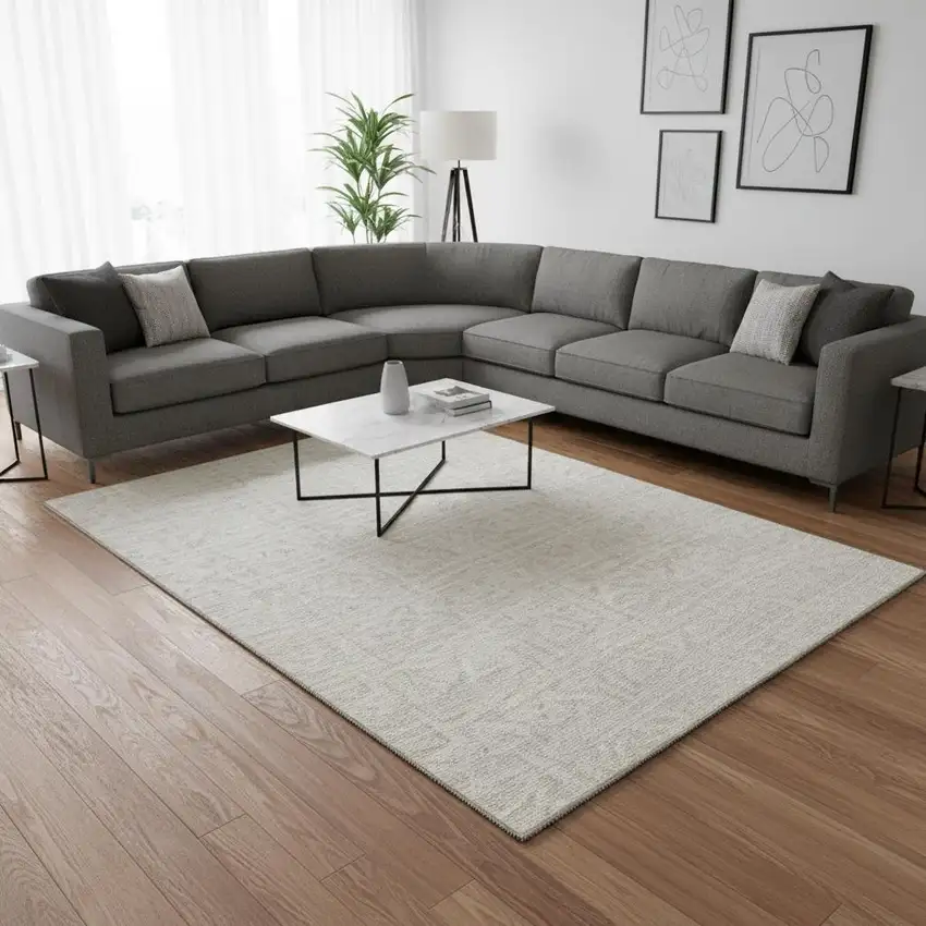 Ivory And Beige Geometric Washable Area Rug With UV Protection Photo 2