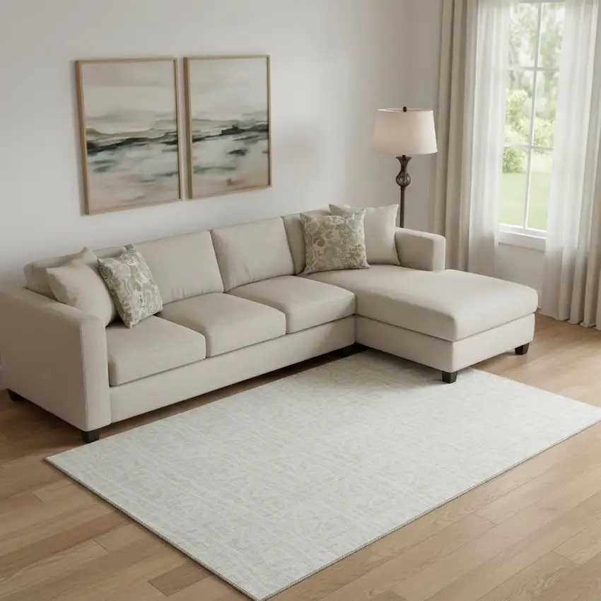 Ivory And Beige Geometric Washable Area Rug With UV Protection Photo 1