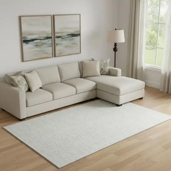 Ivory And Beige Geometric Washable Area Rug With UV Protection Photo 1