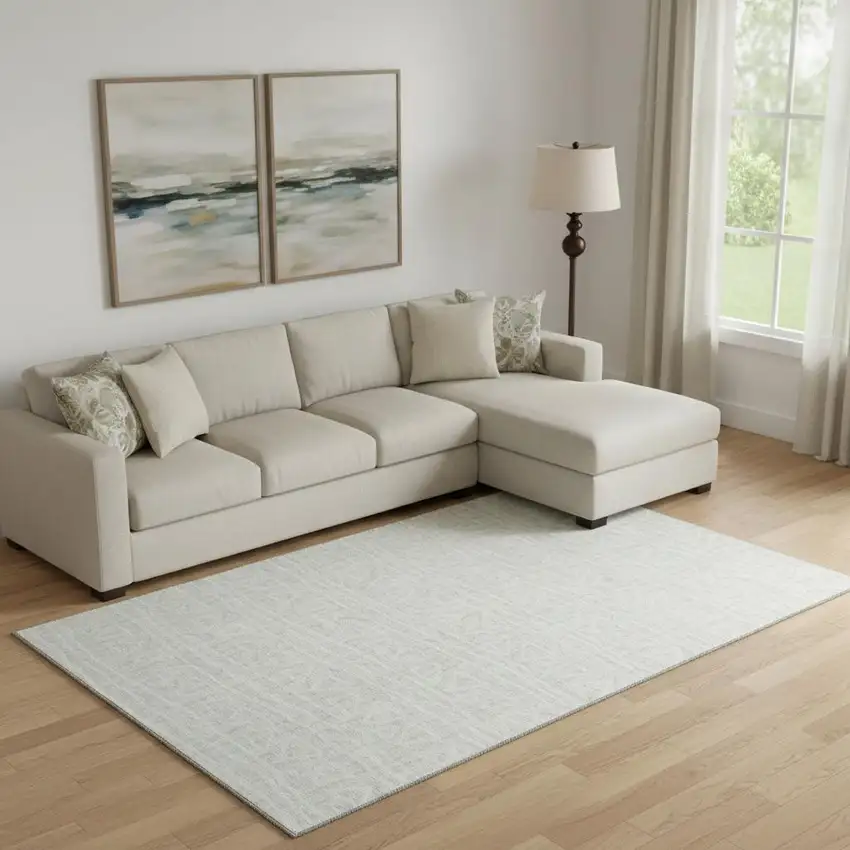 Ivory And Beige Geometric Washable Area Rug With UV Protection Photo 1