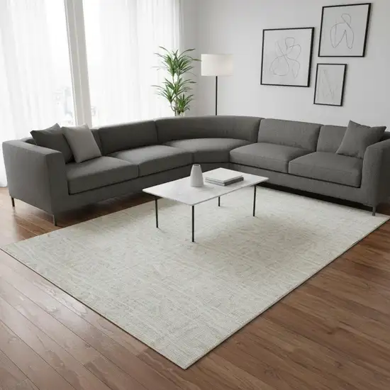 Ivory And Beige Geometric Washable Area Rug With UV Protection Photo 2