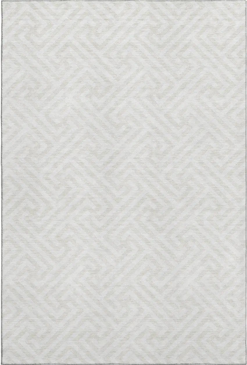 Ivory And Beige Geometric Washable Area Rug With UV Protection Photo 1