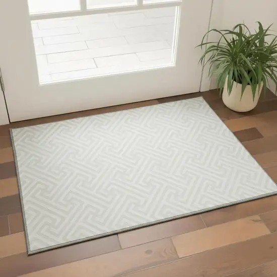 Ivory And Beige Geometric Washable Area Rug With UV Protection Photo 2