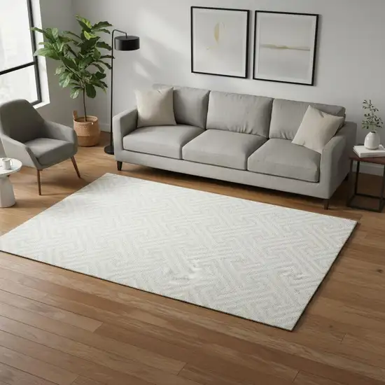 Ivory And Beige Geometric Washable Area Rug With UV Protection Photo 2