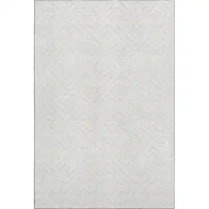 Photo of Ivory And Beige Geometric Washable Area Rug With UV Protection