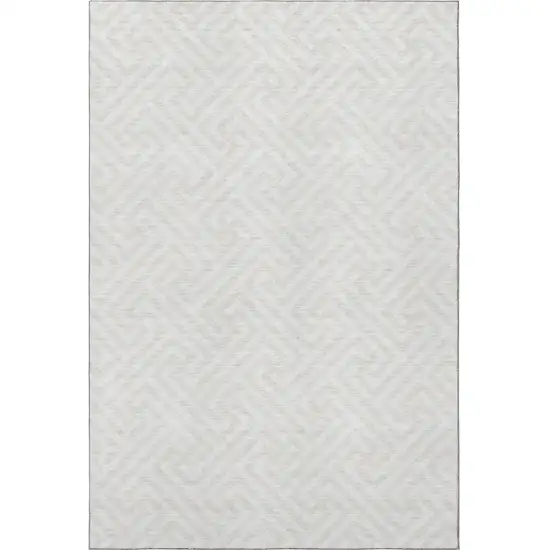 Ivory And Beige Geometric Washable Area Rug With UV Protection Photo 4