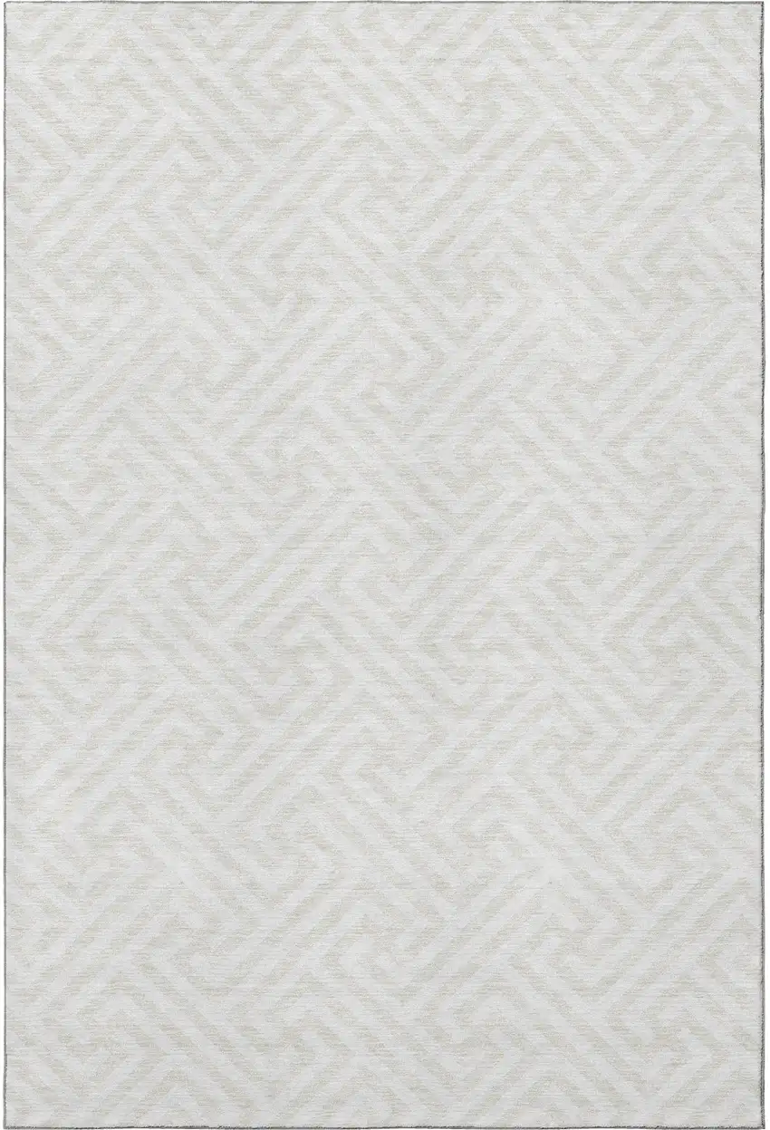 Ivory And Beige Geometric Washable Area Rug With UV Protection Photo 4