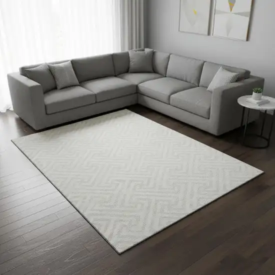 Ivory And Beige Geometric Washable Area Rug With UV Protection Photo 2