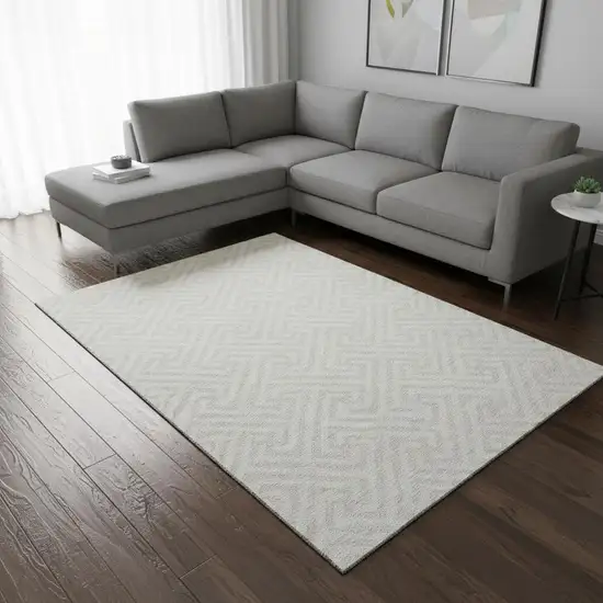Ivory And Beige Geometric Washable Area Rug With UV Protection Photo 2