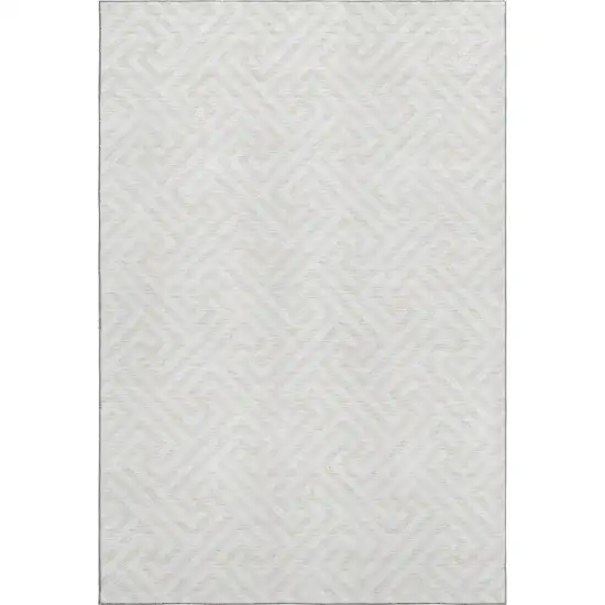 Ivory And Beige Geometric Washable Area Rug With UV Protection Photo 1