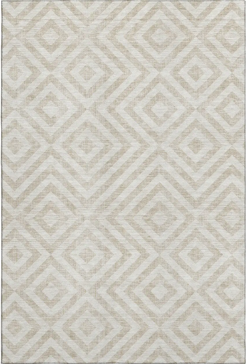 Ivory And Beige Geometric Washable Area Rug With UV Protection Photo 1