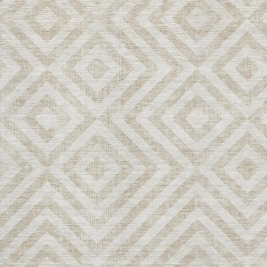 Ivory And Beige Geometric Washable Area Rug With UV Protection Photo 3