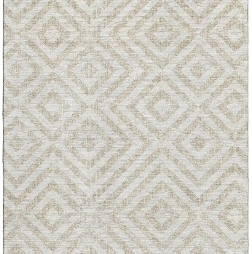 Ivory And Beige Geometric Washable Area Rug With UV Protection Photo 4