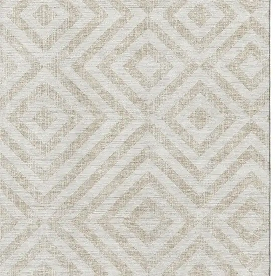 Ivory And Beige Geometric Washable Area Rug With UV Protection Photo 3