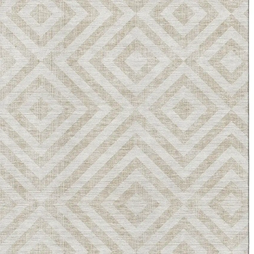 Ivory And Beige Geometric Washable Area Rug With UV Protection Photo 3