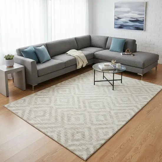 Ivory And Beige Geometric Washable Area Rug With UV Protection Photo 2