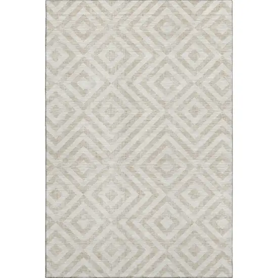 Ivory And Beige Geometric Washable Area Rug With UV Protection Photo 1