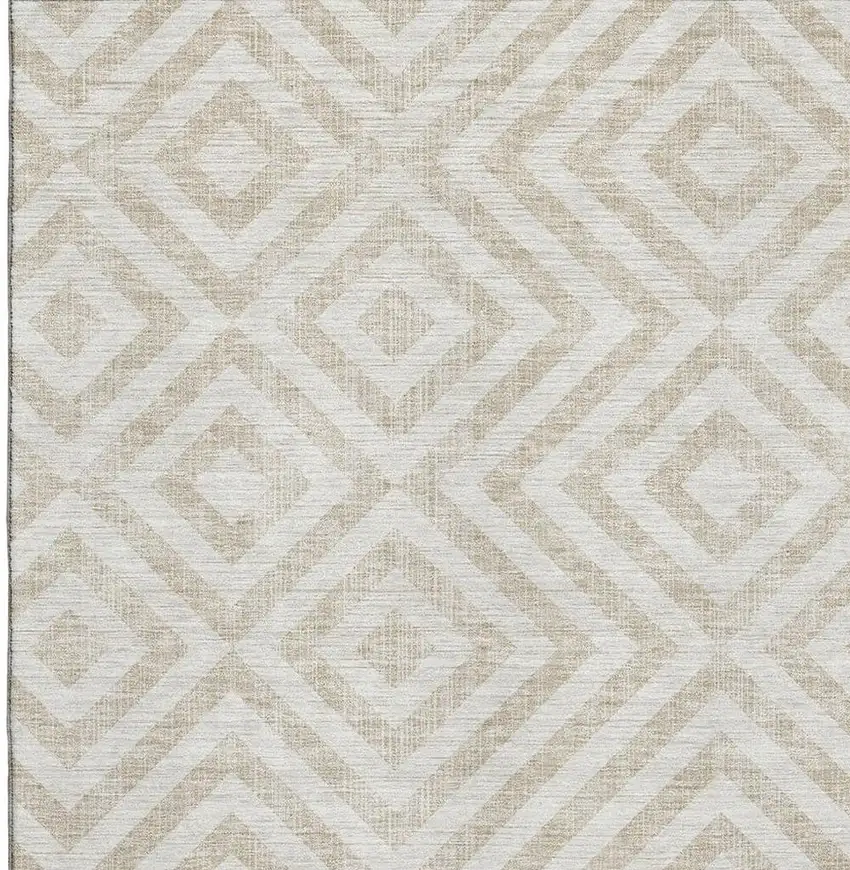 Ivory And Beige Geometric Washable Area Rug With UV Protection Photo 3