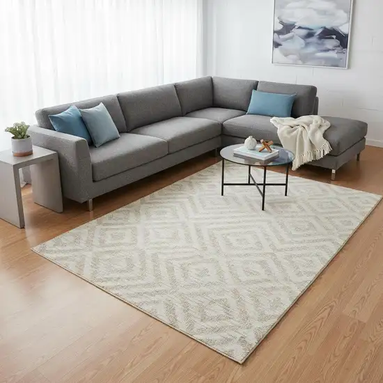 Ivory And Beige Geometric Washable Area Rug With UV Protection Photo 2