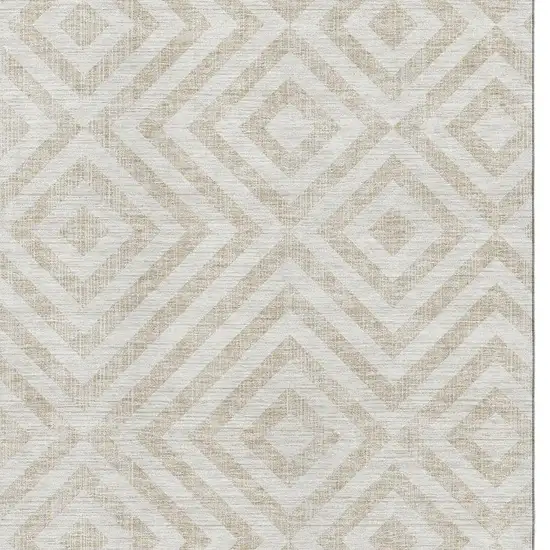 Ivory And Beige Geometric Washable Area Rug With UV Protection Photo 3