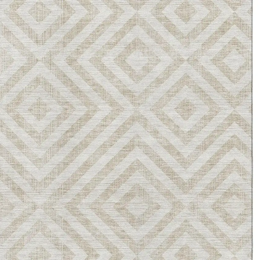 Ivory And Beige Geometric Washable Area Rug With UV Protection Photo 3