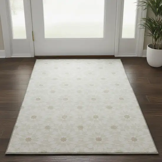Ivory And Beige Geometric Washable Area Rug With UV Protection Photo 2