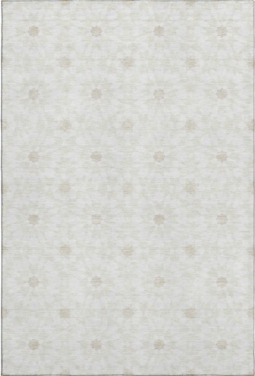 Ivory And Beige Geometric Washable Area Rug With UV Protection Photo 1