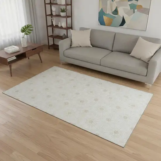 Ivory And Beige Geometric Washable Area Rug With UV Protection Photo 2