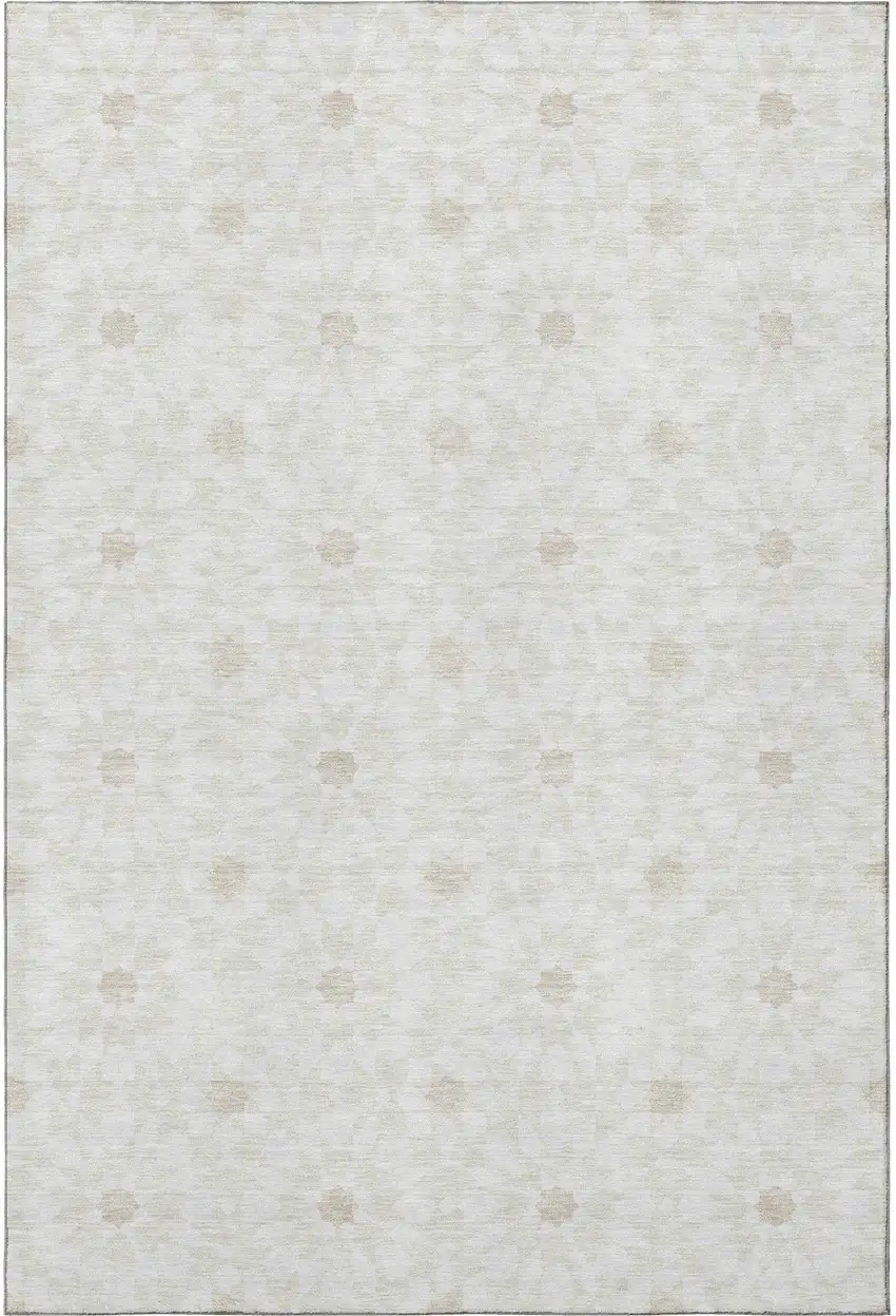 Ivory And Beige Geometric Washable Area Rug With UV Protection Photo 4