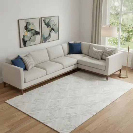 Ivory And Beige Geometric Washable Area Rug With UV Protection Photo 1