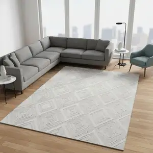 Photo of Ivory And Beige Geometric Washable Area Rug With UV Protection