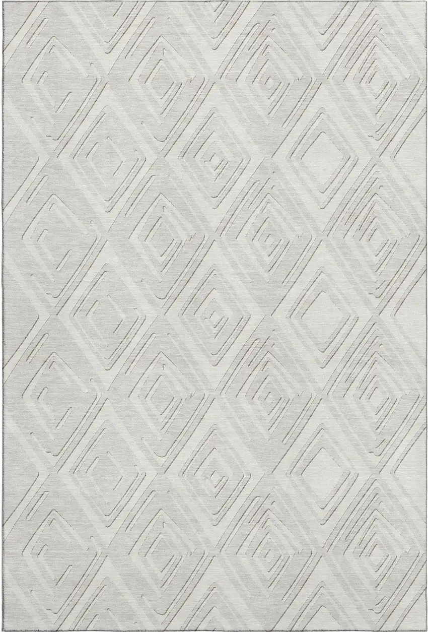 Ivory And Beige Geometric Washable Area Rug With UV Protection Photo 2